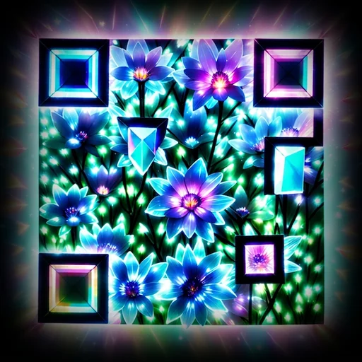 QR code artwork - crystal flowers, and it scans